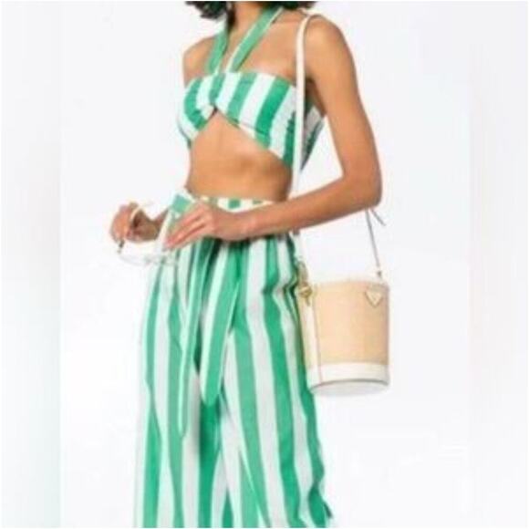 NWT Mara Hoffman Bella Halter Crop Top Green White Smocked Size XS - Picture 1 of 5